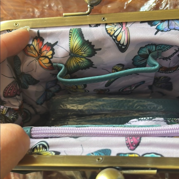 Anuschka Blue Leather Wristlet Clutch with Pebbled Texture - Picture 11 of 12